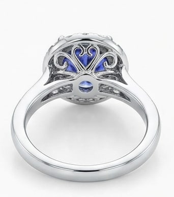 3.0 Ct Round Natural Tanzanite 14K White Gold Halo Setting with Scroll Gallery Ring - Certified: This certified fine jewelry piece features a 3.0 carat natural Tanzanite in a Round cut, crafted in 14K White Gold. The Halo Setting with Scroll Gallery design highlights the beauty of the natural cen