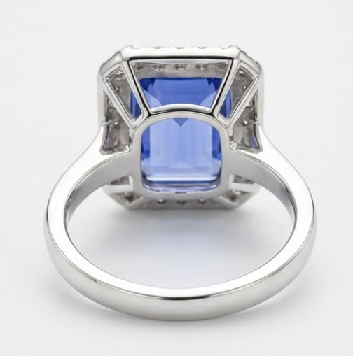 4.0 Ct Emerald Natural Tanzanite 14K White Gold Halo Setting with Split Gallery Ring - Certified: This certified fine jewelry piece features a 4.0 carat natural Tanzanite in a Emerald cut, crafted in 14K White Gold. The Halo Setting with Split Gallery design highlights the beauty of the natural ce