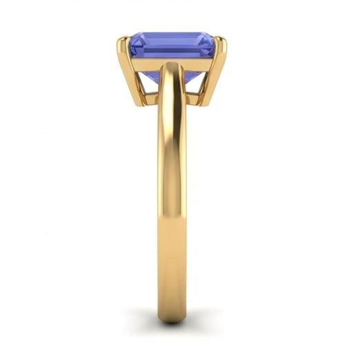 3.0 Ct Emerald Natural Tanzanite 14K Yellow Gold Solitaire Setting (Basket) Ring - Certified: This certified fine jewelry piece features a 3.0 carat natural Tanzanite in a Emerald cut, crafted in 14K Yellow Gold. The Solitaire Setting (Basket) design highlights the beauty of the natural center