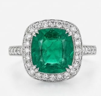 3.5 Ct Cushion Natural Emerald 14K White Gold Halo Setting with Pave Shank Ring - Certified: This certified fine jewelry piece features a 3.5 carat natural Emerald in a Cushion cut, crafted in 14K White Gold. The Halo Setting with Pave Shank design highlights the beauty of the natural center 