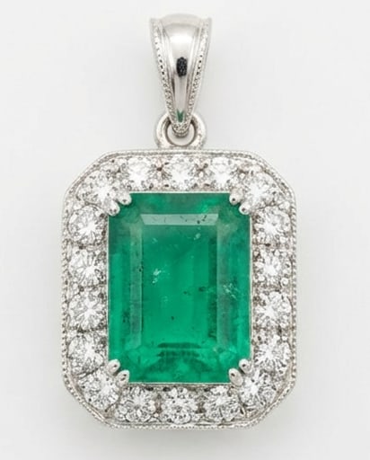 3.0 Ct Emerald Natural Emerald 14K White Gold Vintage Halo Pendant - Certified: This certified fine jewelry piece features a 3.0 carat natural Emerald in a Emerald cut, crafted in 14K White Gold. The Vintage Halo Pendant design highlights the beauty of the natural center stone. I