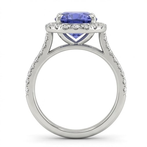 2.0 Ct Cushion Natural Tanzanite 14K White Gold Cathedral Halo Setting Ring - Certified: This certified fine jewelry piece features a 2.0 carat natural Tanzanite in a Cushion cut, crafted in 14K White Gold. The Cathedral Halo Setting design highlights the beauty of the natural center ston
