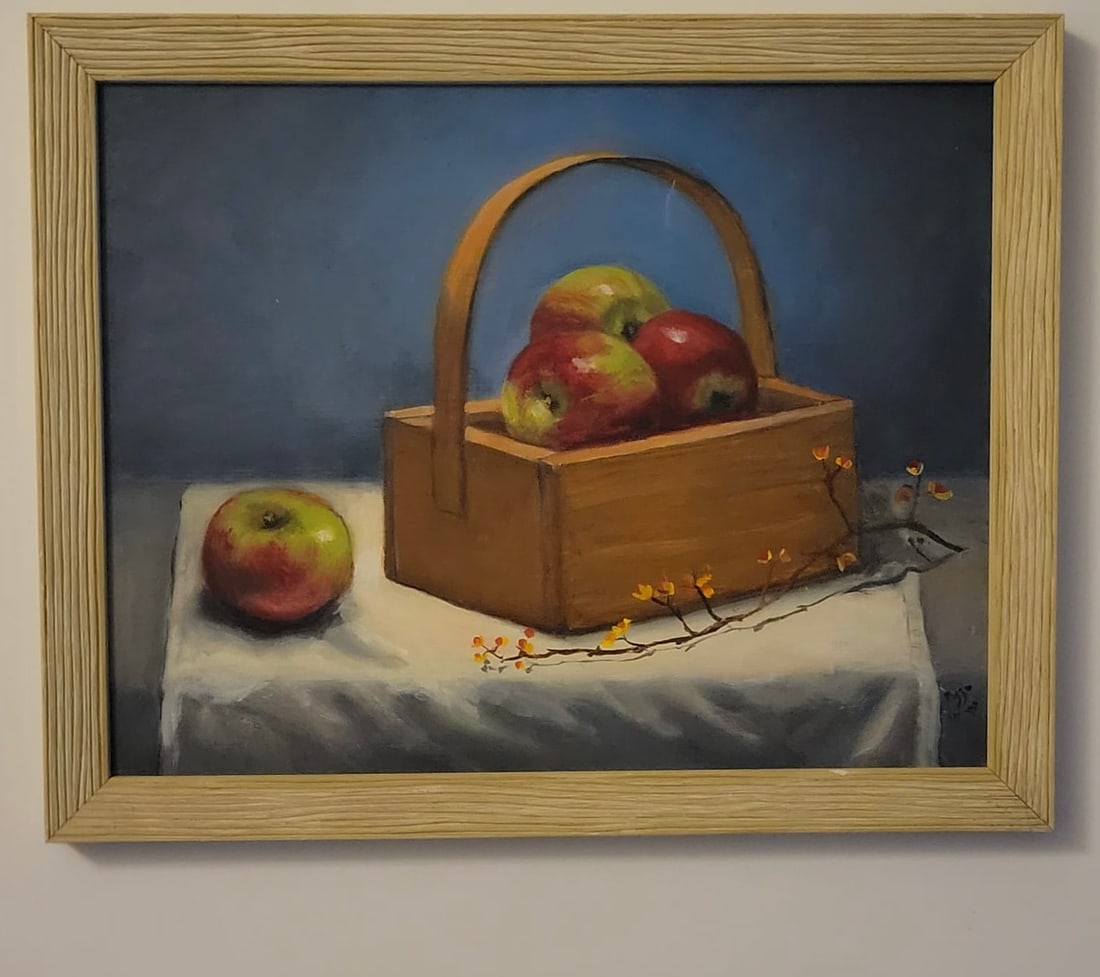 Oil Masonite Still Life Of Apples Signed On Bottom (1 of 6)
