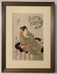 Japanese Woodblock Print By Hiroshige (1797-1858) Of Woman In Kimono