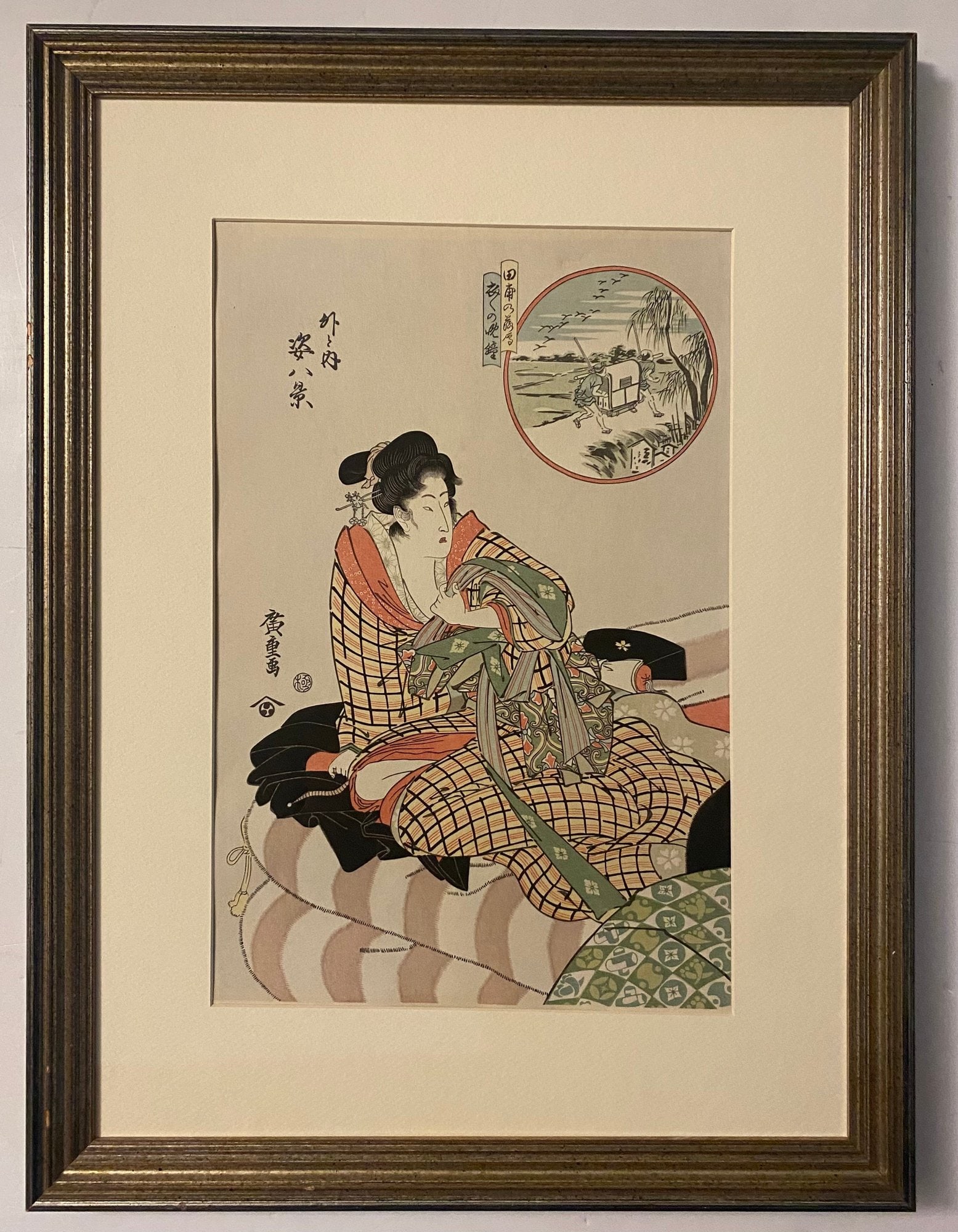 Japanese Woodblock Print By Hiroshige (1797-1858) Of Woman In Kimono (1 of 6)