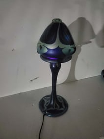 Carl Radke Glass Bell Shaped Blue Table Lamp
