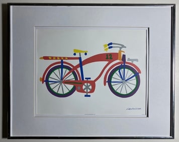 Color lIthograph of Bicycle Signed