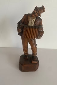 Vintage Hand Carved Figurine Of A Man Playing An Accrodian