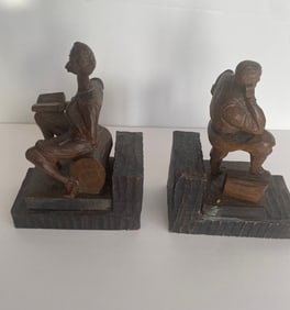 Antique Hand Carved Book Ends Of Don Quixote And Sanco Panza