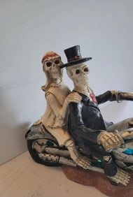 Rachel Zoe Skeleton Couple Bride Groom RIding Motorcycle