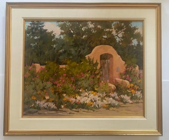 Oil On Canvas Of Garden Scene By Artist Michael Gibbons