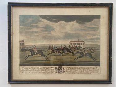 Antique Print Depicting Horse Race Titled Bay Malton Beating King Herod, Turf & Askam