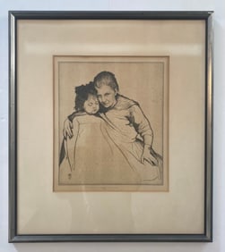 Drypoint Etching Titled "Affection" By The British Artist William Lee-Hankey (1869-1952).
