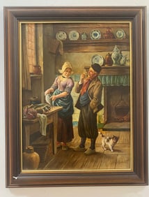 Antique Dutch Oil Painting On Masonite Signed.