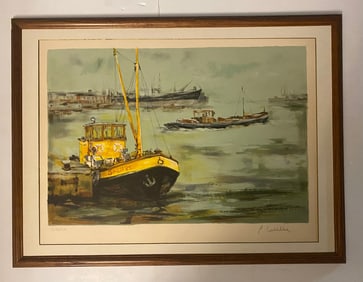 Limited Edition Lithograph  Of Boat On Seashore