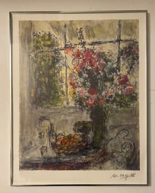 Limited Edition  Lithograph By The Artist Marc Chagall Titled  "Still Life With Flowers And Fruit"