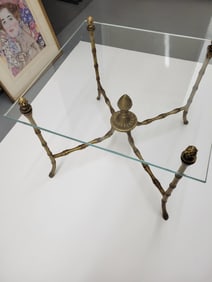 A Set Of Square Glass And Bronze End Tables