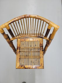 4 Vintage Bamboo Rattan Folding Chairs 1970's Used , Regular Wear And Fading.