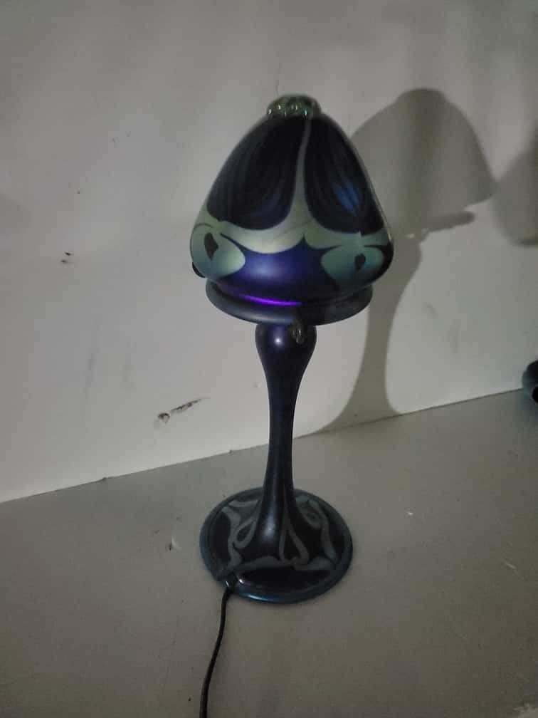 Carl Radke Glass Bell Shaped Blue Table Lamp (1 of 4)