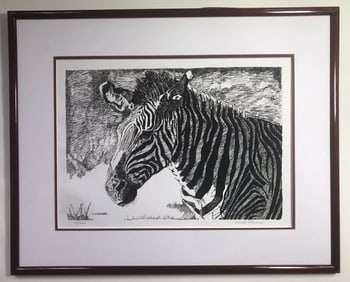 Limited Edition Lithograph of Zebra by Charles Werner. Pencil Signed