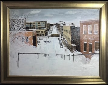 Oil on Panel Winter Scene by R. Crowther. 1960