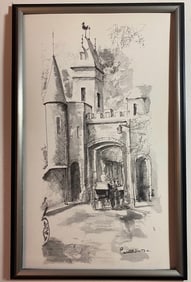 Mixed Media Art Work By Camille Of Castle. Ink And Water Color. Year 1970