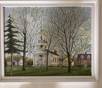Original Acrylic on Panel. Aged. Titled New England Spring Time By W. A. Brecht