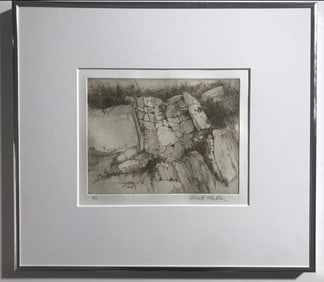 Limited Edition Original Etching Of Side Of Mountain By Mark M.