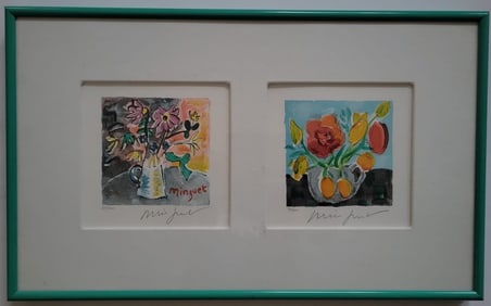 Limited Edition Lithograph By Alexandre Minget Set Of Two Floral Prints