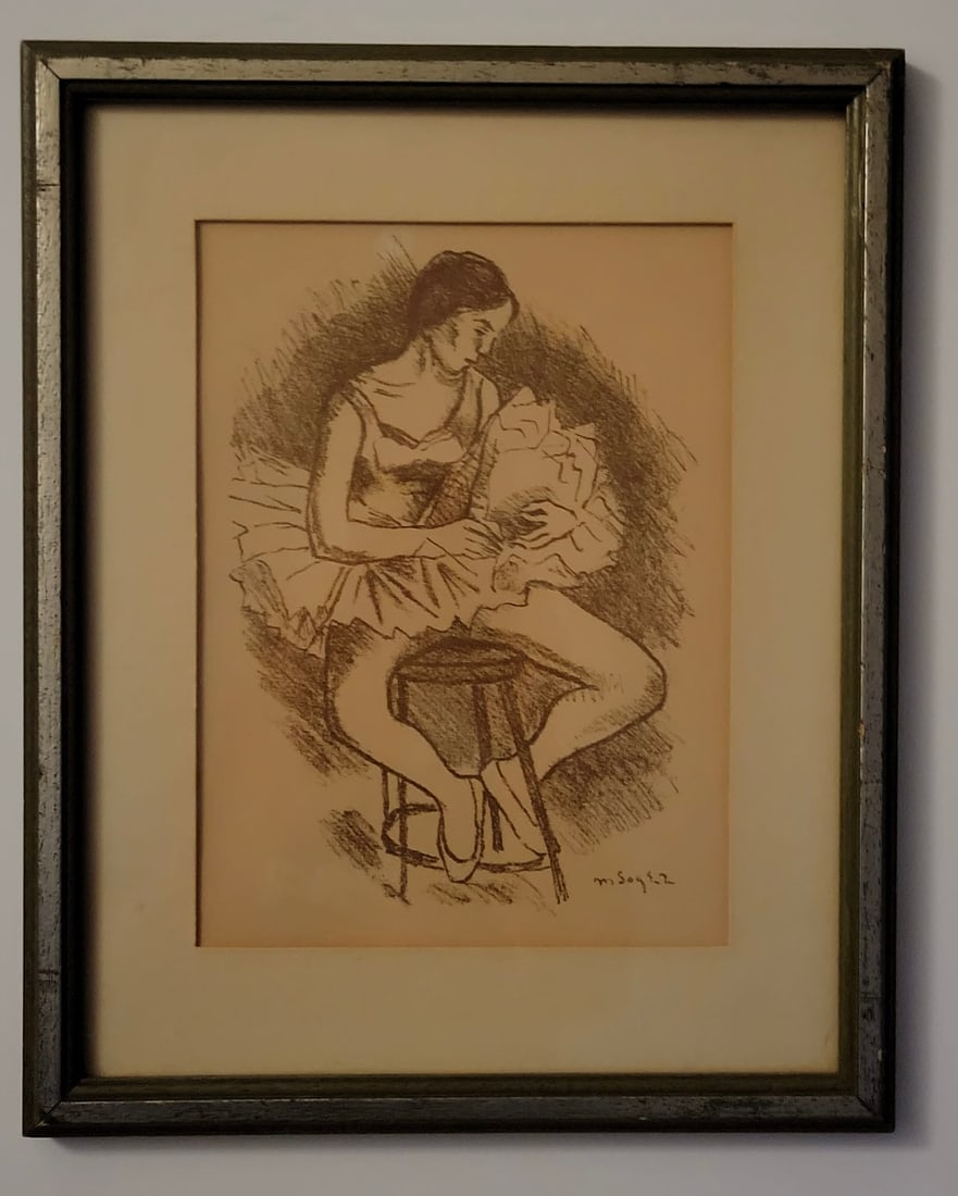 Vintage Lithograph With COA By Russian Artist Moses Soyer (1899-1987) Ballerina: "Ballerina" by Moses Soyer is an evocative piece that captures the grace and poise of a ballet dancer. Soyer was known for his ability to convey emotion and movement through his artwork, often focusin