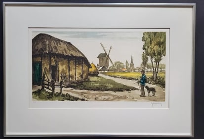 Vintage AQUATINT ETCHING Pencil Signed, Limited Edition By ROGER HEBBELINCK.