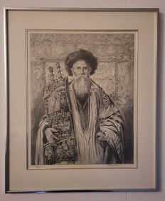 Limited Edition Lithograph Rabbi With Torah Of The High Priest Tribe