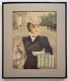 Vintage Hulda Cherry Jeffe Print Lady With A Dog