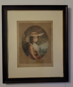 Antique French Master Aquatint Etching Noble Woman