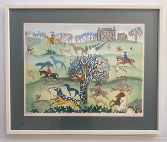 Vintage Limited Edition Serigraph By Isabel Baillen, Titled "Royal Hunting".