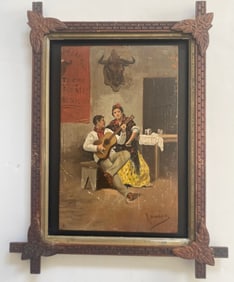 Antique Spanish Oil Painting Entitled "Serenade"