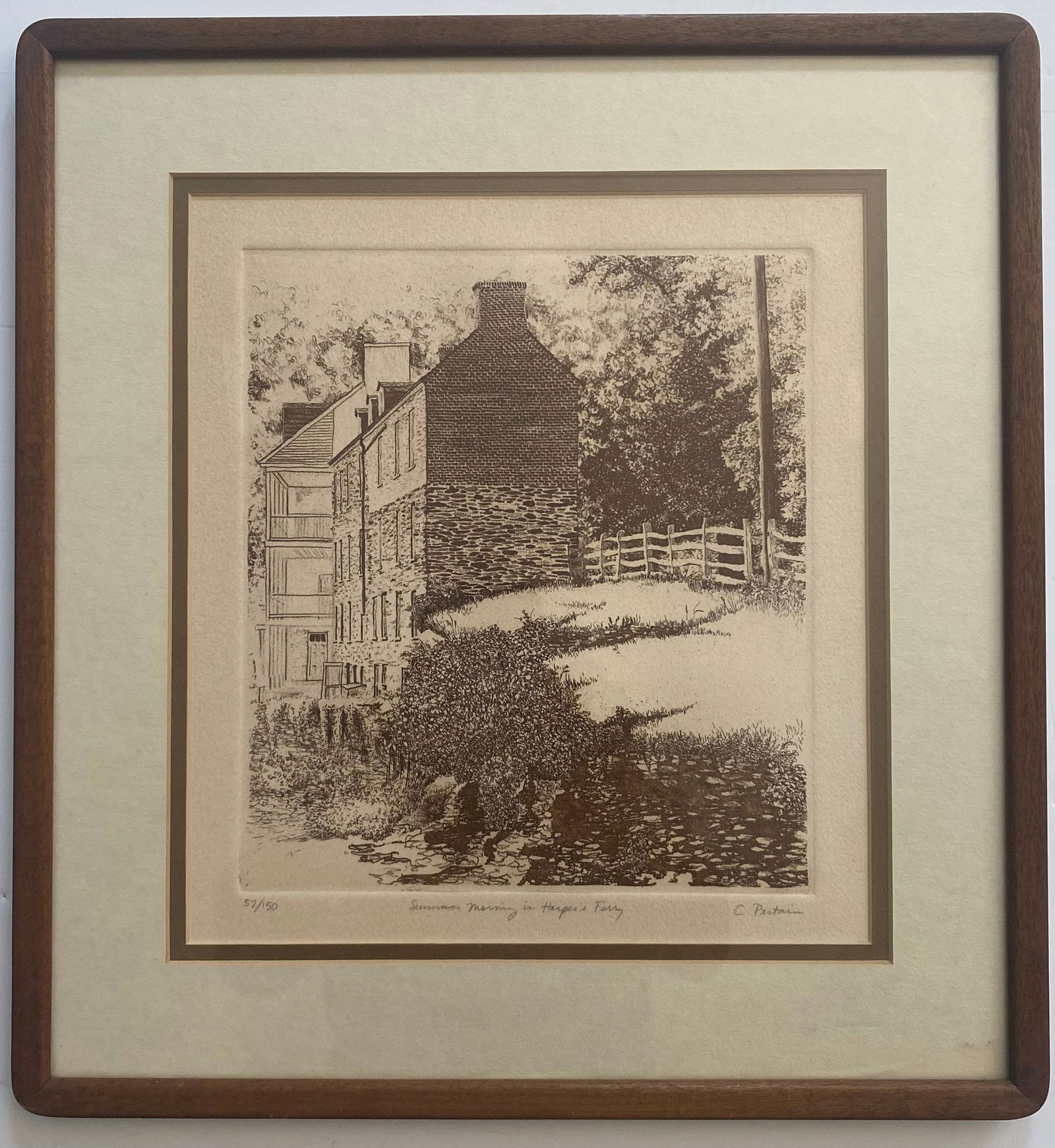 Framed Etching Titled "Summer Morning In Harper's Ferry" By C. Pertain, Numbered 57/150 (1 of 6)