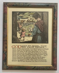 Framed Artwork Is A Hand-colored Cuala Press Print Titled "Prayer For A Little Child" By Beatrice