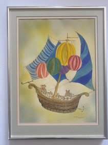 Water Color Of Mice On A Boat By Margery Kawaller