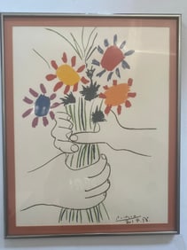 Vintage Lithograph "Bouquet Of Peace" By Pablo Picasso Plate Signed.