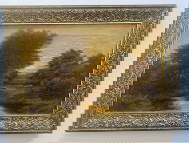 Antique Oil Painting On Canvas of Landscape, signed on Left Bottom