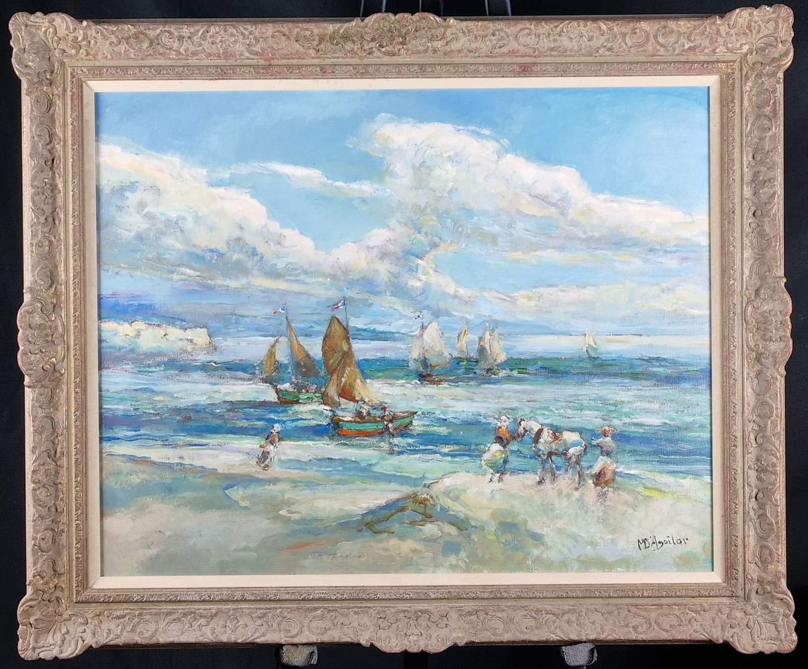 Michael D'Aguilar (1924 - 2011), Original Oil Painting on Canvas, "La Maisson De La Mer - Un Coup De: Michael D'Aguilar (British, 1924 - 2011), Framed original oil painting on canvas, titled: "La Maisson De La Mer - Un Coup De Vent" signed 'MD'Aguilar' (lower right) and signed and inscribed