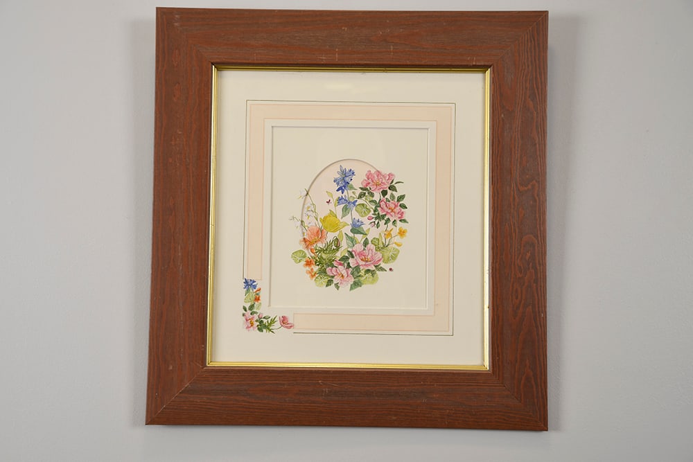 Elie Original Watercolour: Framed original watercolour by Elie. The mount is also hand painted by the artist.. H: 44cm W: 40cm D: 2cm