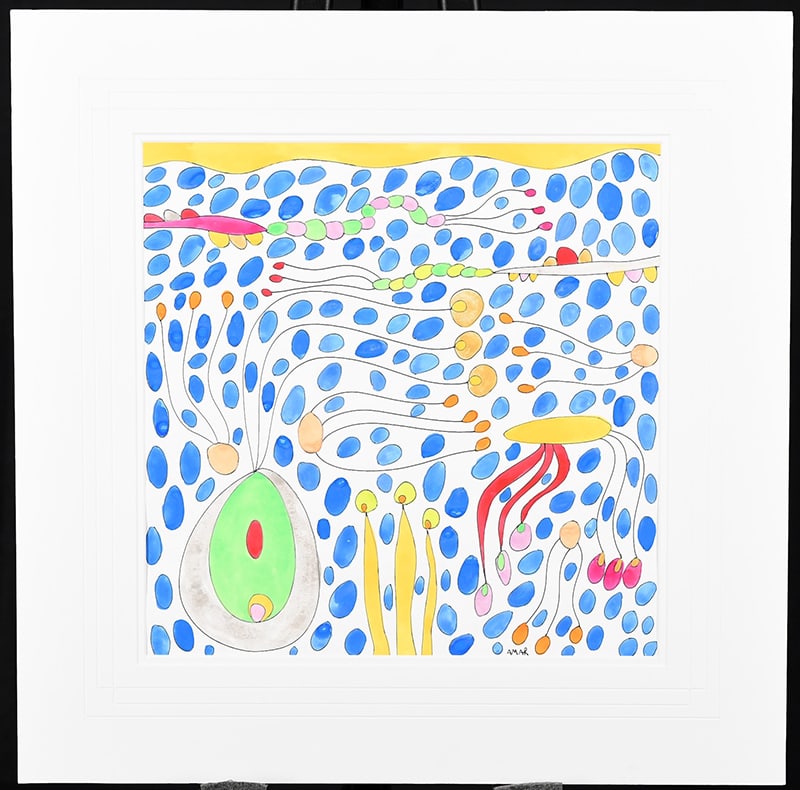 Mixed Media Original Painting: Gouache mixed media with gold and silver colour detail, see photos. Signed Amar, mounted ready to frame.. H: 60cm W: 60cm D: 1cm