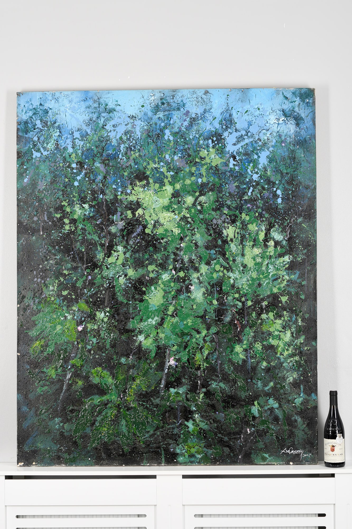 Large Original Painting on Canvas: Very large original painting on boxed canvas. Heavy impressionist scene which is signed at lower right by the Chinese artist. Dated 2011. . H: 150cm W: 120cm D: 3cm