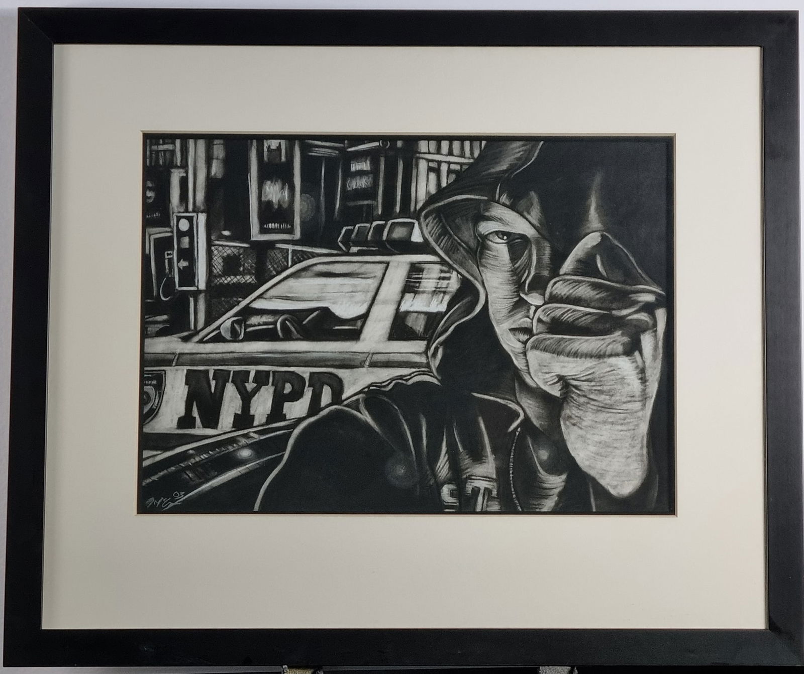 John McGlynn, Original Charcoal Drawing on Paper, "NYPD". (1 of 10)