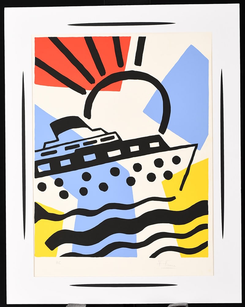 Francois Faure Lithograph Signed Limited Edition: Boat Lithograph by Francois Faure in colours signed lower right. HC lower left. Professionally Mounted. . H: 85cm W: 67cm D: 1cm