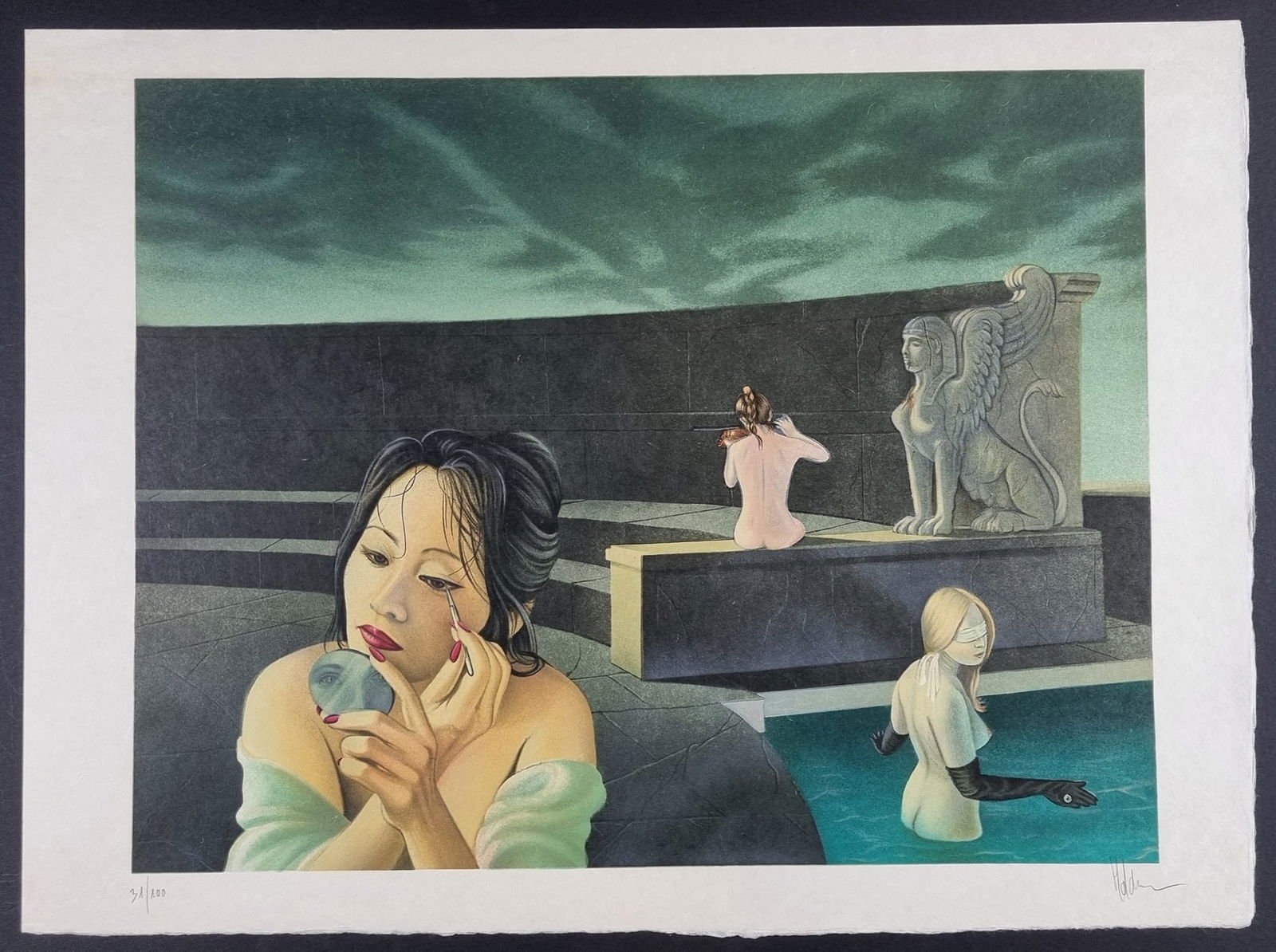 Bernard Moldawan Signed Limited Edition "Le Bain Romain": Bernard Stephan Moldawan Signed Limited Edition Lithograph "Le Bain Romain". Signed by the artist lower right Number 31/100 published on Japanese paper. Image size 49cm x 63cm. In good condition.. H: