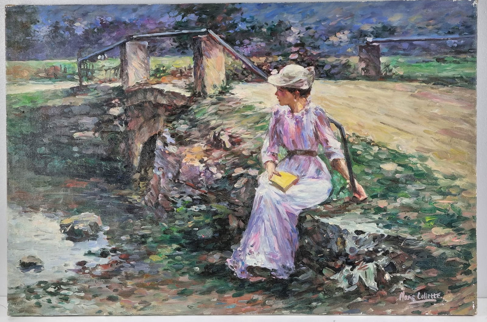 Oil Painting on Canvas: Original oil on canvas signed lower right Marie Collette. On stretcher bars ready to frame.. H: 50cm W: 76cm D: 2cm