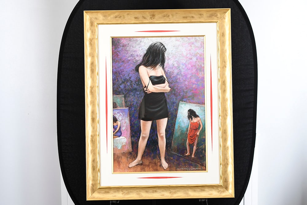Anthony Orme Original Painting: Original pastel painting by the English artist Anthony Orme "Lady in Black" framed and mounted. Image size 33"x23" Note: supplied with a replacement valuation for £2750 along with biographical